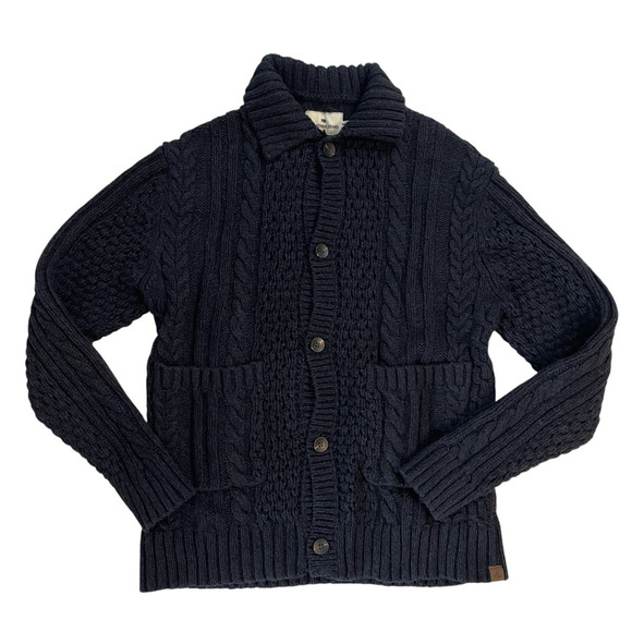 The Normal Brand Cable Cardigan Sweater‎ Mens Size M Navy Aran Chunky Fisherman - Picture 2 of 13